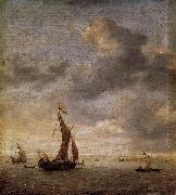 PORCELLIS, Jan Single-Masted Damlooper and Rowboat on a Breezy Day oil painting